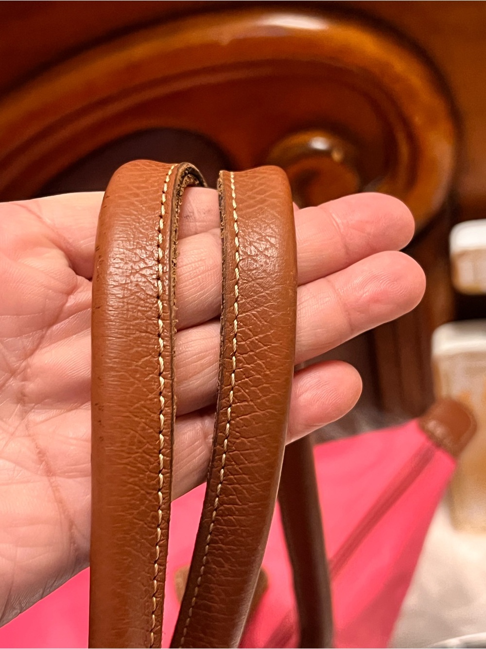 Longchamp Pink Nylon Tote with Brown Leather Trim - Picture 12 of 17